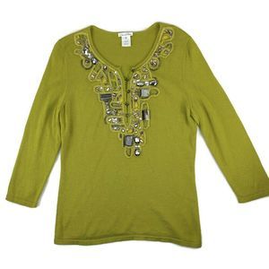 Oscar de la Renta Sweater Chartreuse Cashmere Silk